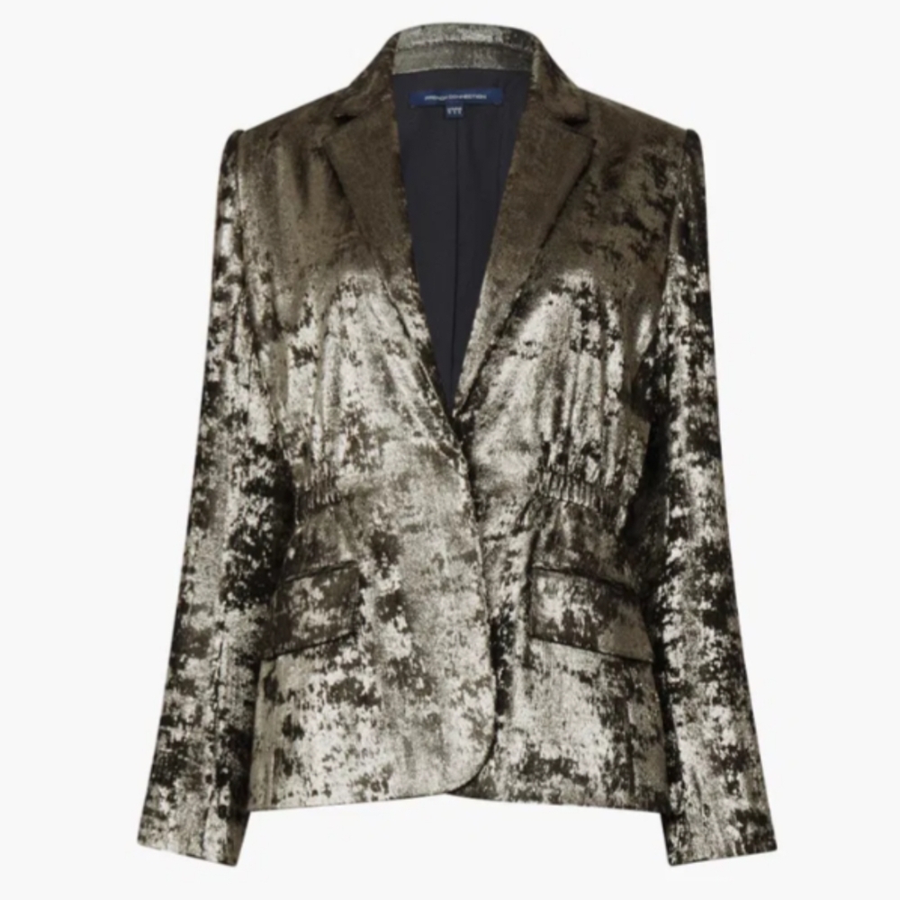 French Connection $179 Alara Metallic Notch Collar Blazer Gold Women's 4 Glam - Picture 4 of 13